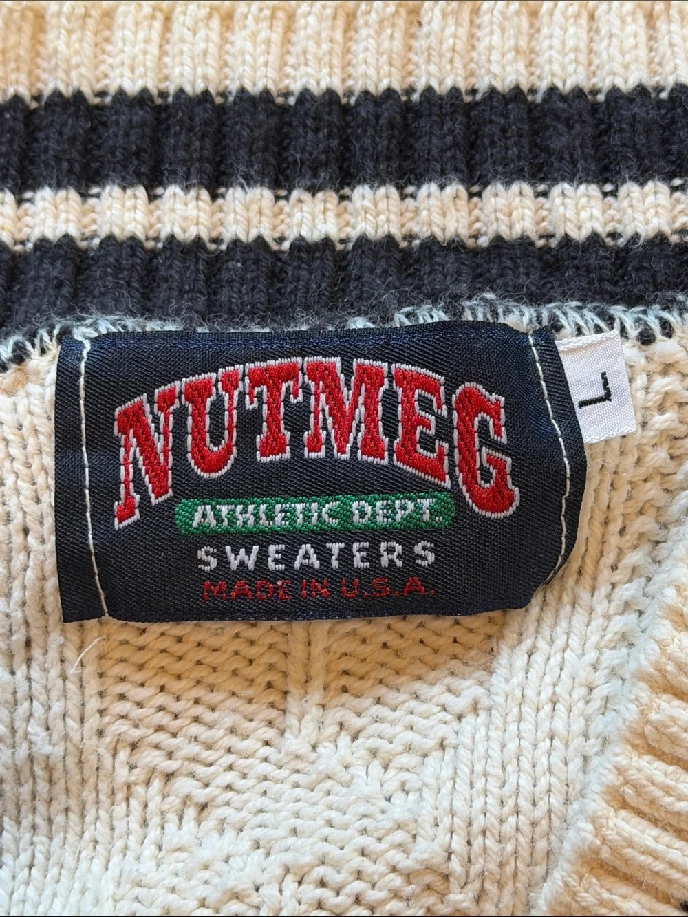 Purdue Crest Cable Knit V-Neck Sweater - Cream with Black Trim